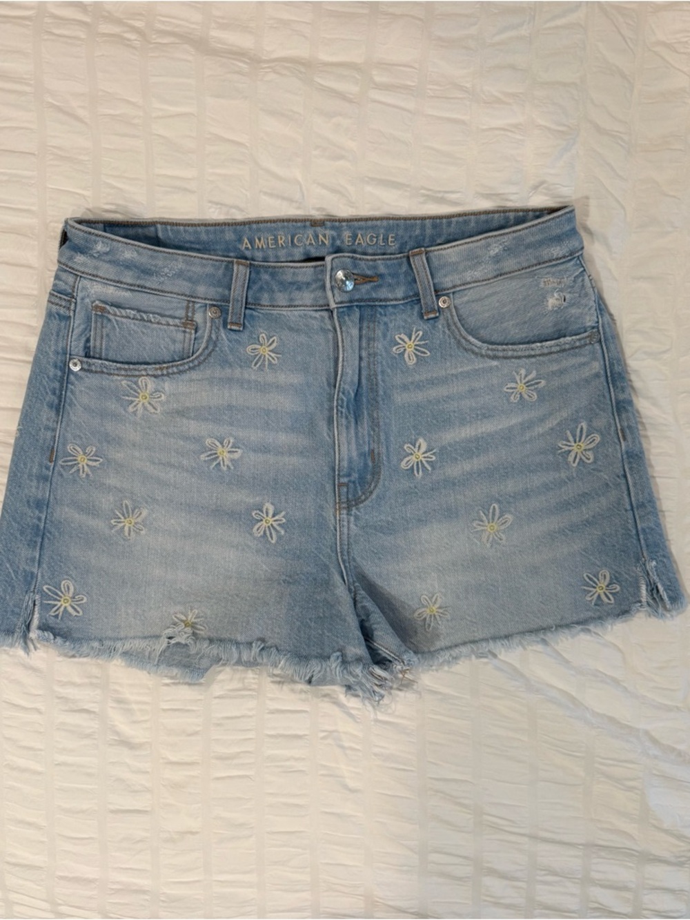 American Eagle Outfitters Light Blue Daisy Embroidered Jean Shorts